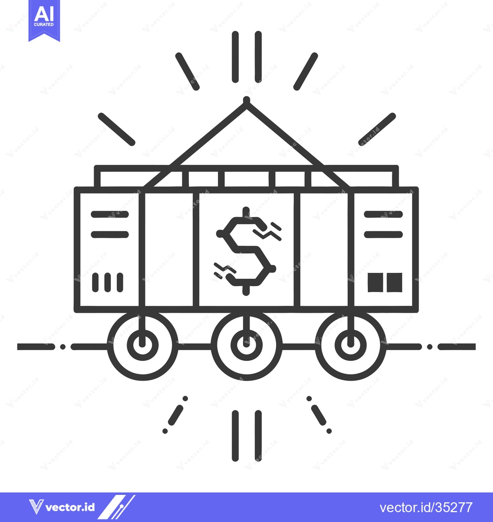 Premium Vector dari Container with Dollar Sign and Wheels on a Track