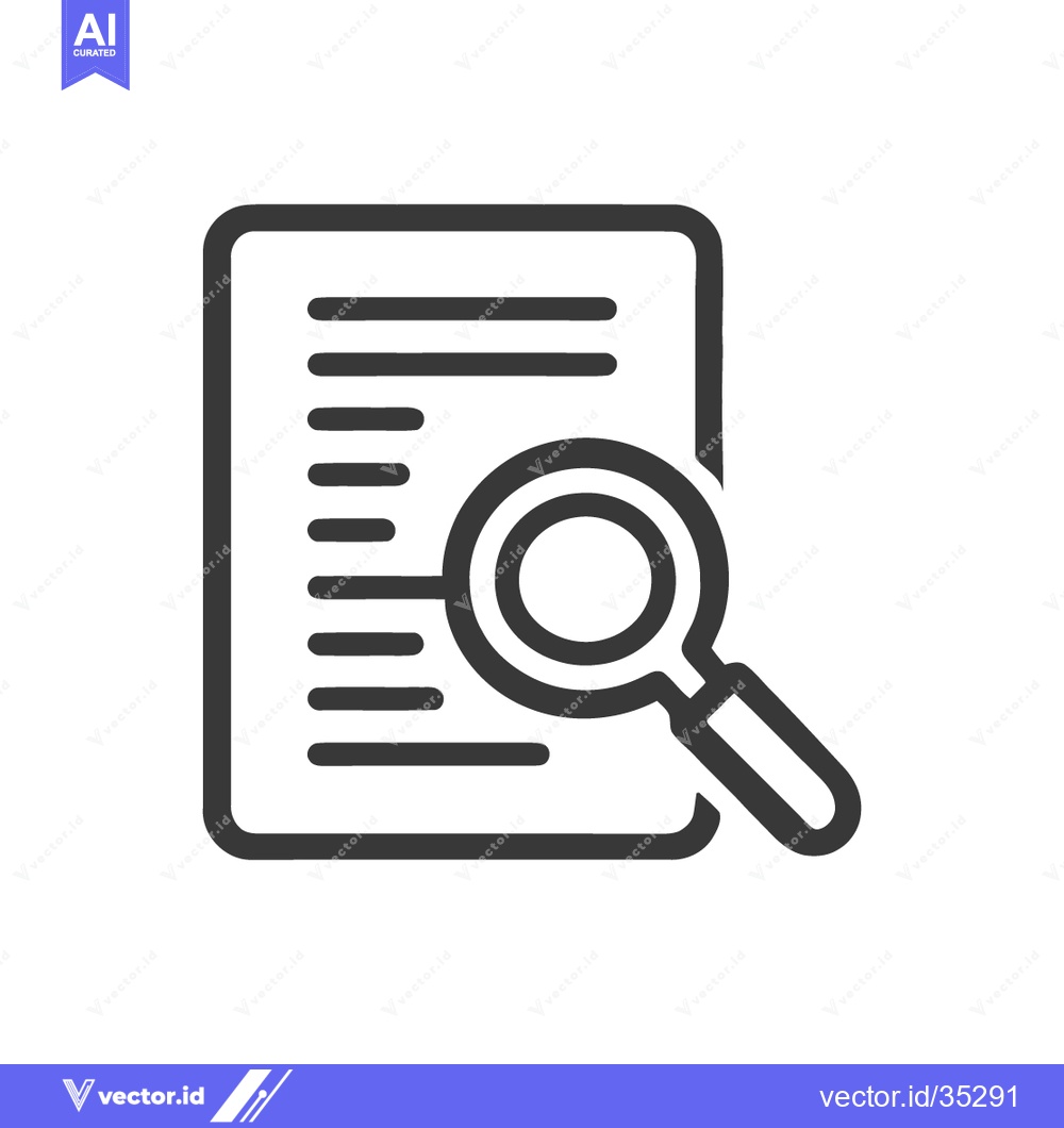 Premium Vector dari Document Analysis Icon: Magnifying Glass Over Text, Detailed Line Art