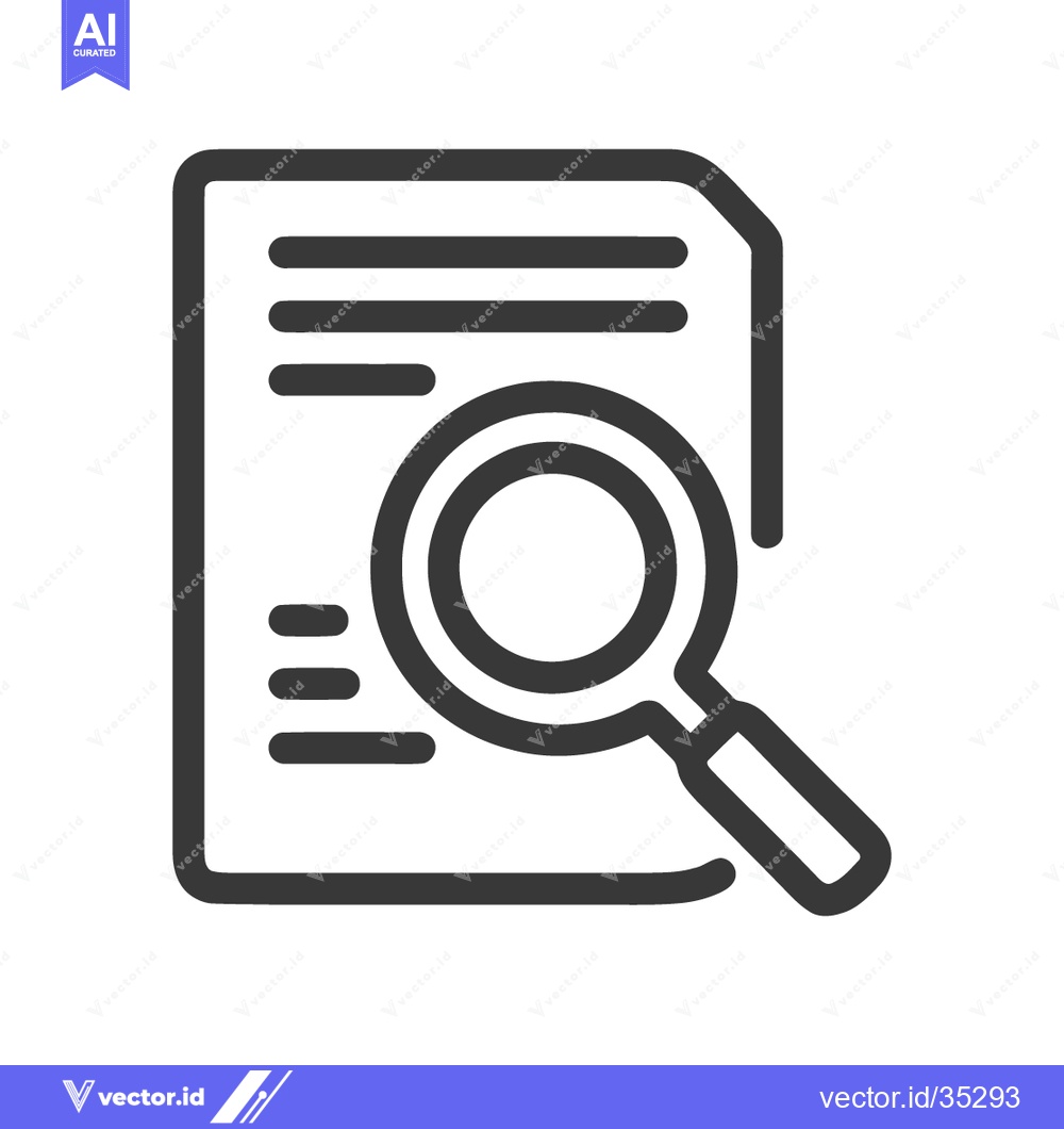 Premium Vector dari Document Analysis: Magnifying Glass Over Paper Icon in Bold Line Style