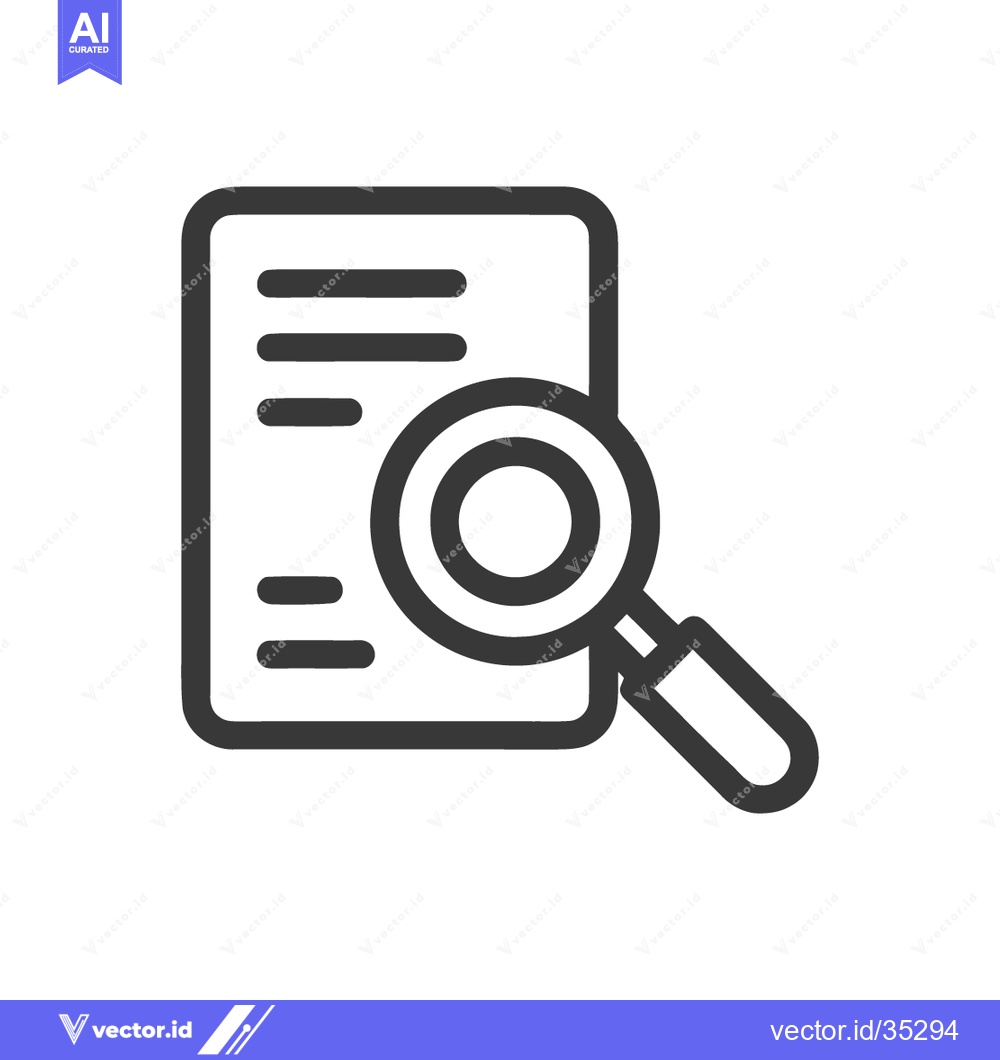 Premium Vector of Document Search Icon: Magnifying Glass Over Paper with Text Lines