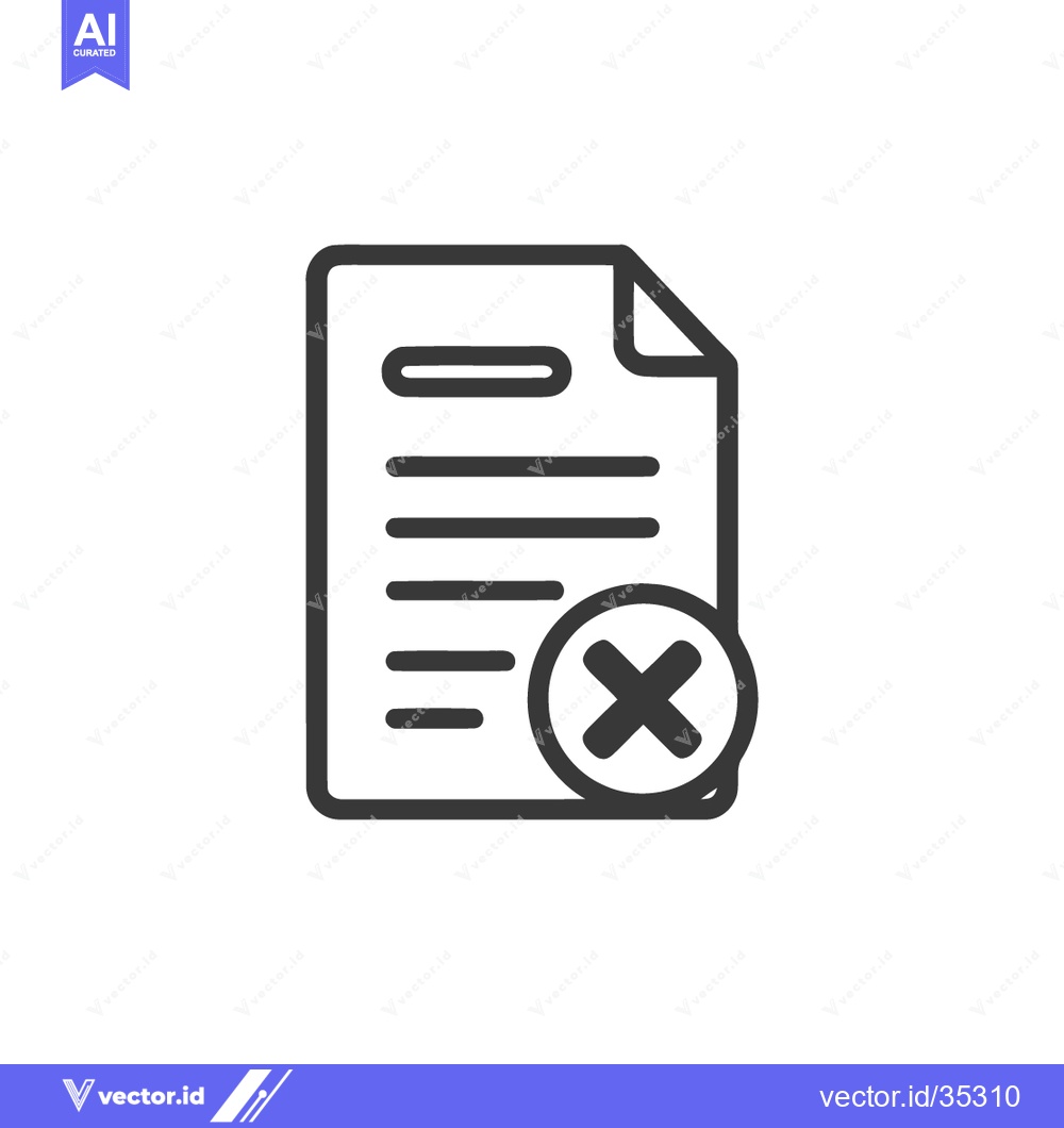 Premium Vector dari Rejected Document Icon: Simple Line Art with Cross Symbol, Isolated De