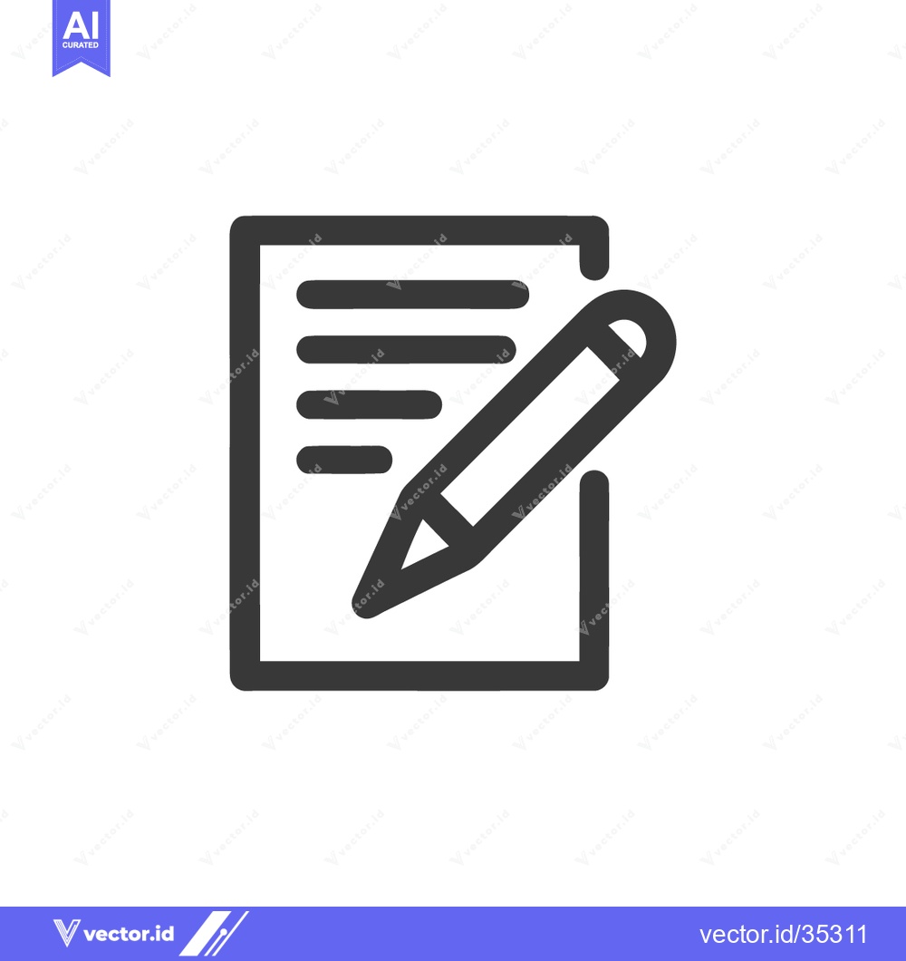 Premium Vector of Minimalist Icon: Pencil Writing on Document, Black Outline on White Ba