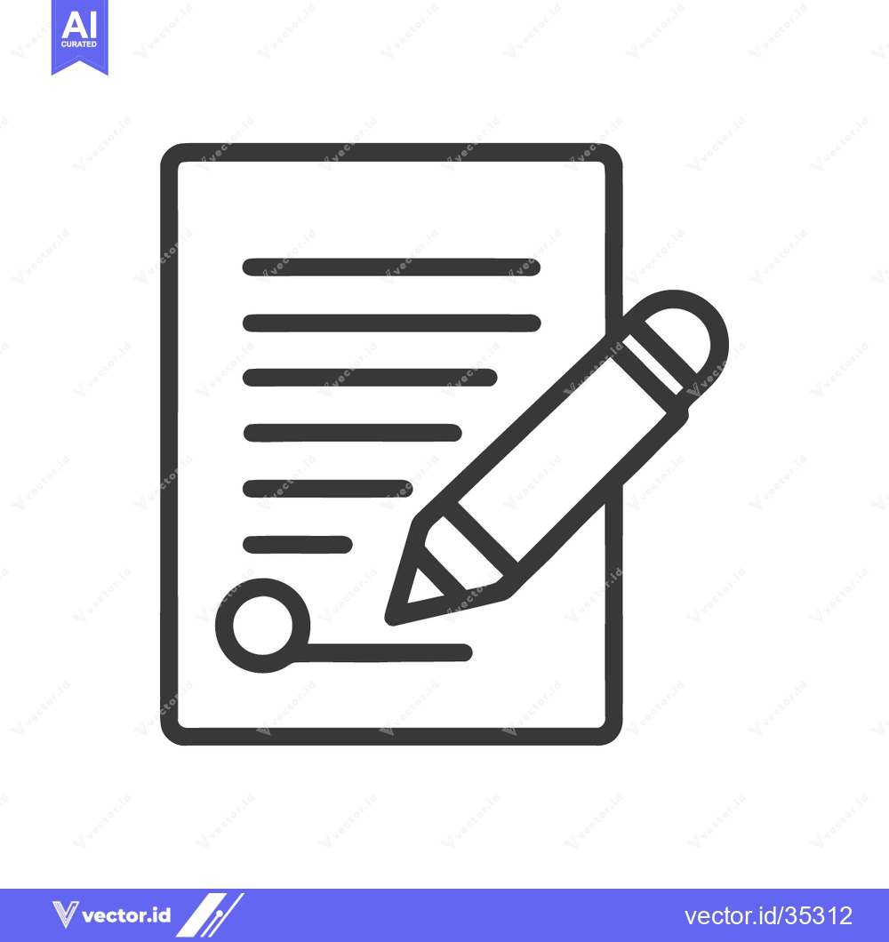Premium Vector of Minimalist Icon of Document with Signature and Pencil, Outline Style