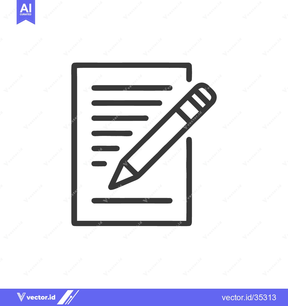 Premium Vector dari Minimalist Icon: Pencil Writing on Paper with Lines, Black Outline