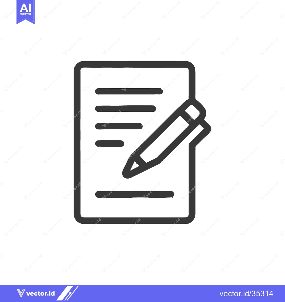 Premium Vector of Stylized Icon of a Document with Pencil, Dark Outline, White Backgroun