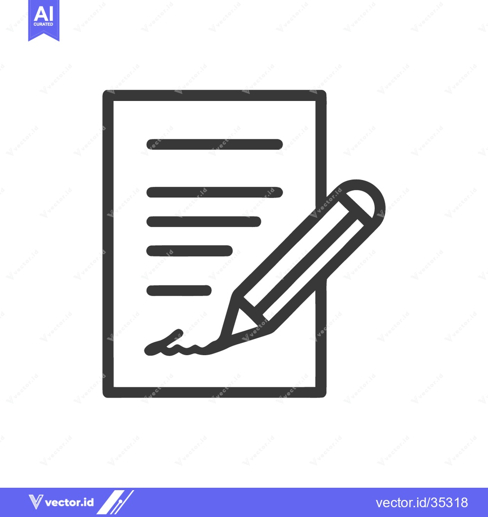 Premium Vector dari Signed Document Icon: Minimalist Line Art of Contract with Pencil Sign