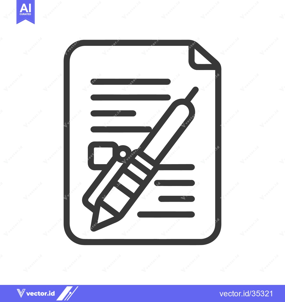 Premium Vector dari A pen rests on a document with lines in a simple design