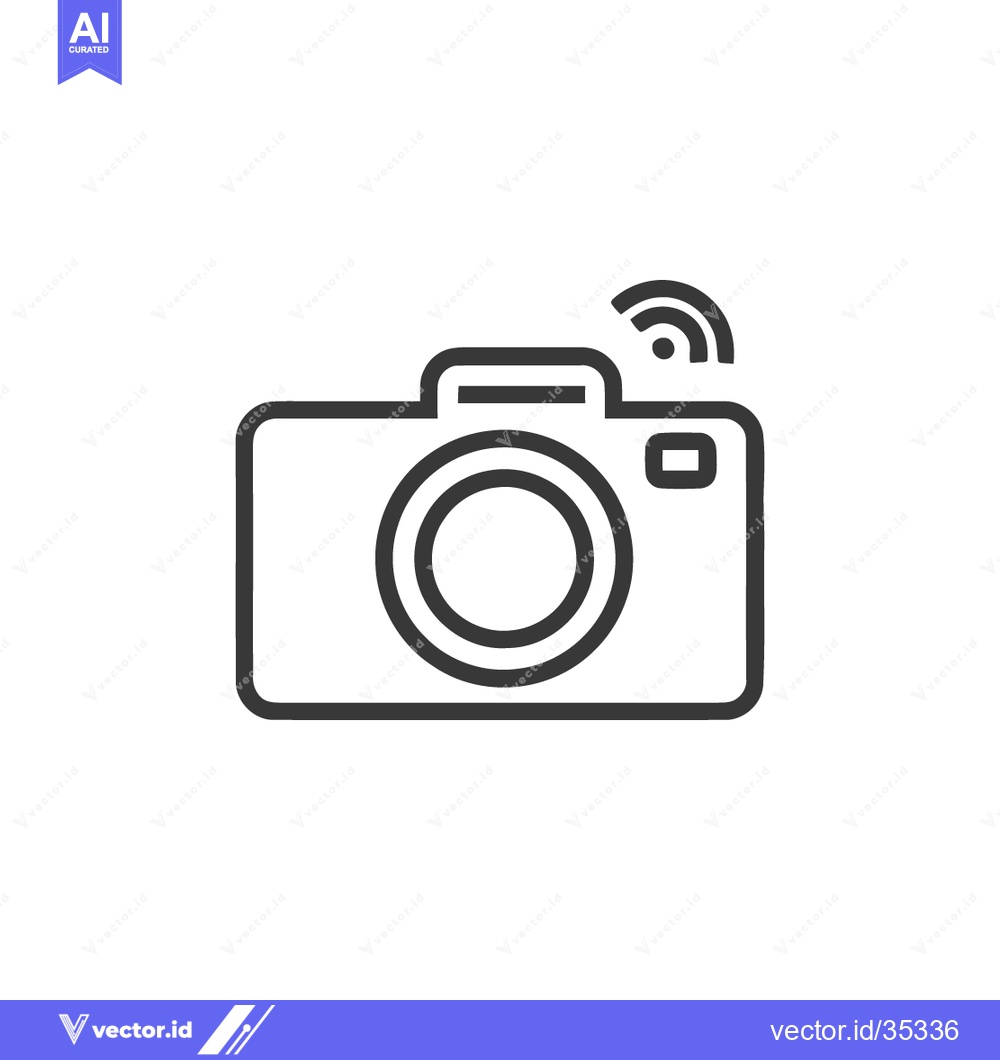 Premium Vector dari Minimalist Camera Icon with Wireless Signal, Black Outline on White