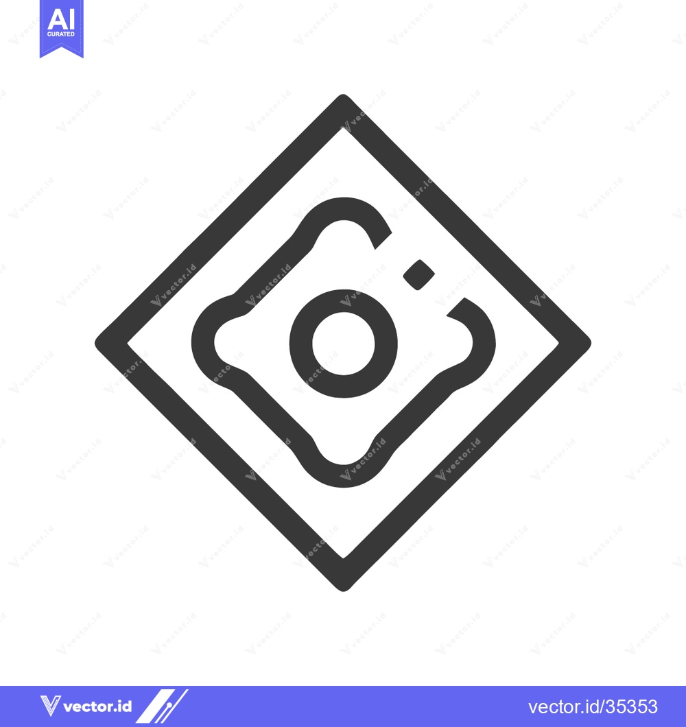 Premium Vector dari Minimalist Icon of Fried Egg in Diamond Frame, Black Outline