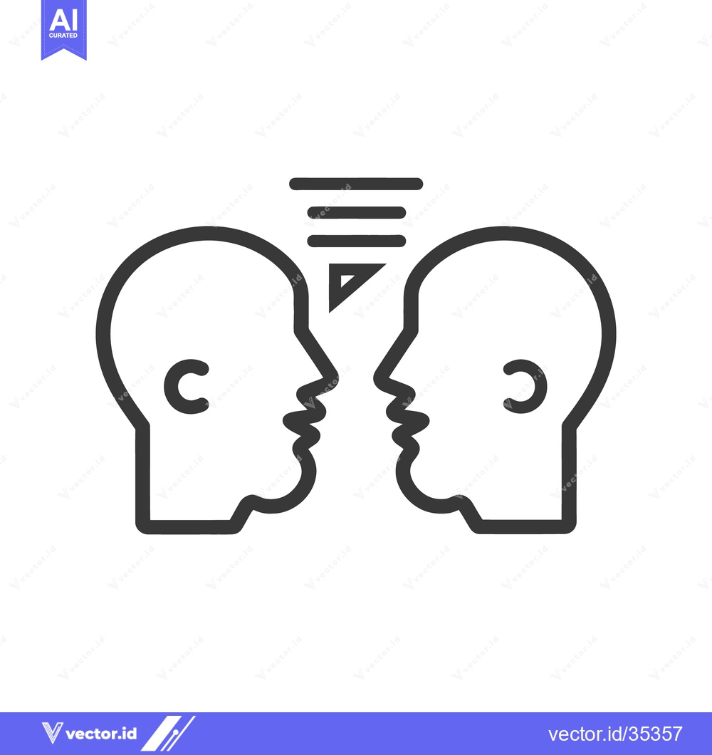 Premium Vector dari Two facing human heads with lines representing information exchange