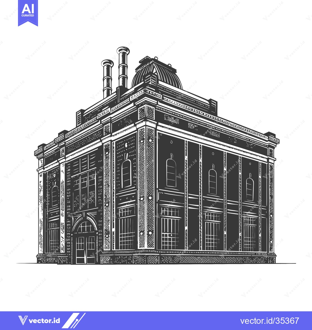Premium Vector dari A Detailed Drawing Of An Old Industrial Building
