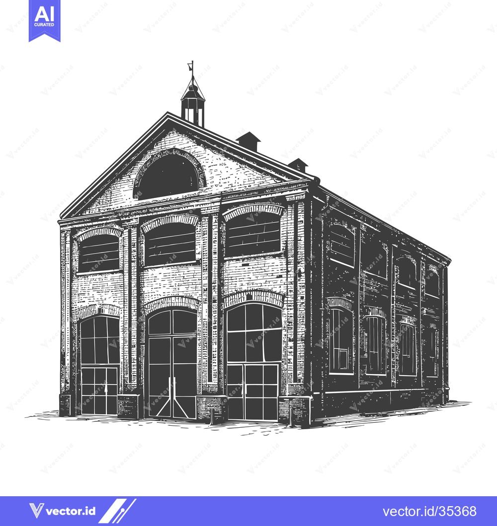 Premium Vector of A Detailed Drawing Of A Brick Industrial Building