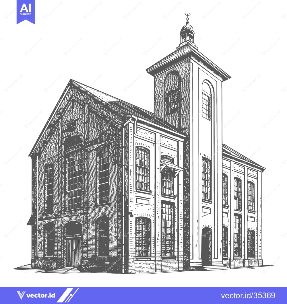 Premium Vector dari Historic Brick Building With Tall Central Tower