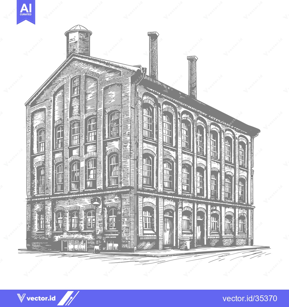 Premium Vector of A Detailed Drawing Of An Old Brick Factory Building