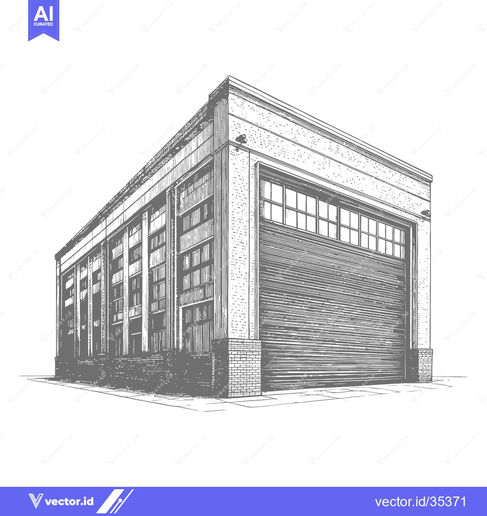 Premium Vector dari Industrial Building with Large Roll Up Door and Windows