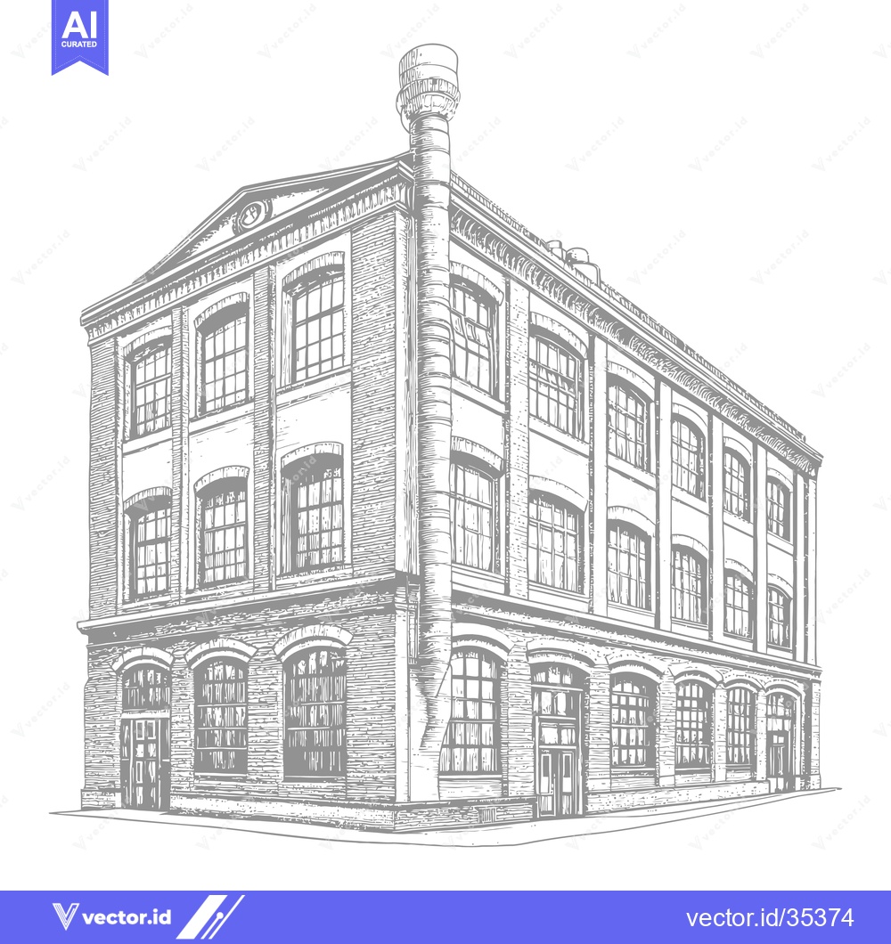 Premium Vector of A Detailed Drawing Of An Old Brick Factory Building