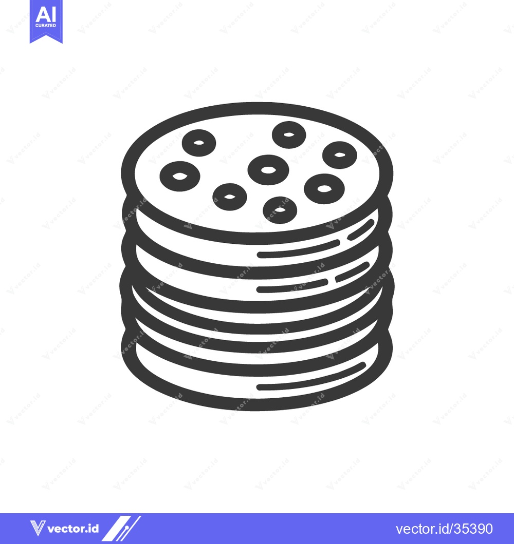 Premium Vector dari Minimalist Icon of Stacked Pancakes with Berries, Black Outline on Whi