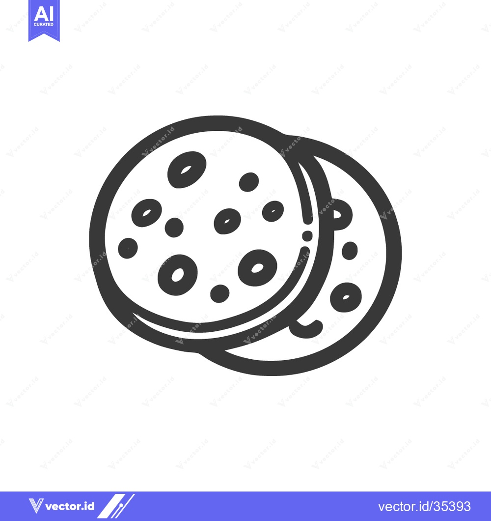 Premium Vector of Minimalist Icon of Two Cookies with Chocolate Chips, Black Outline