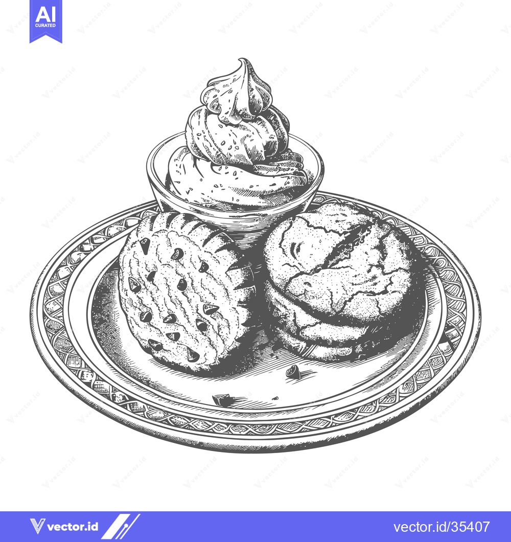 Premium Vector of Delicious Chocolate Chip Cookies with Creamy Topping