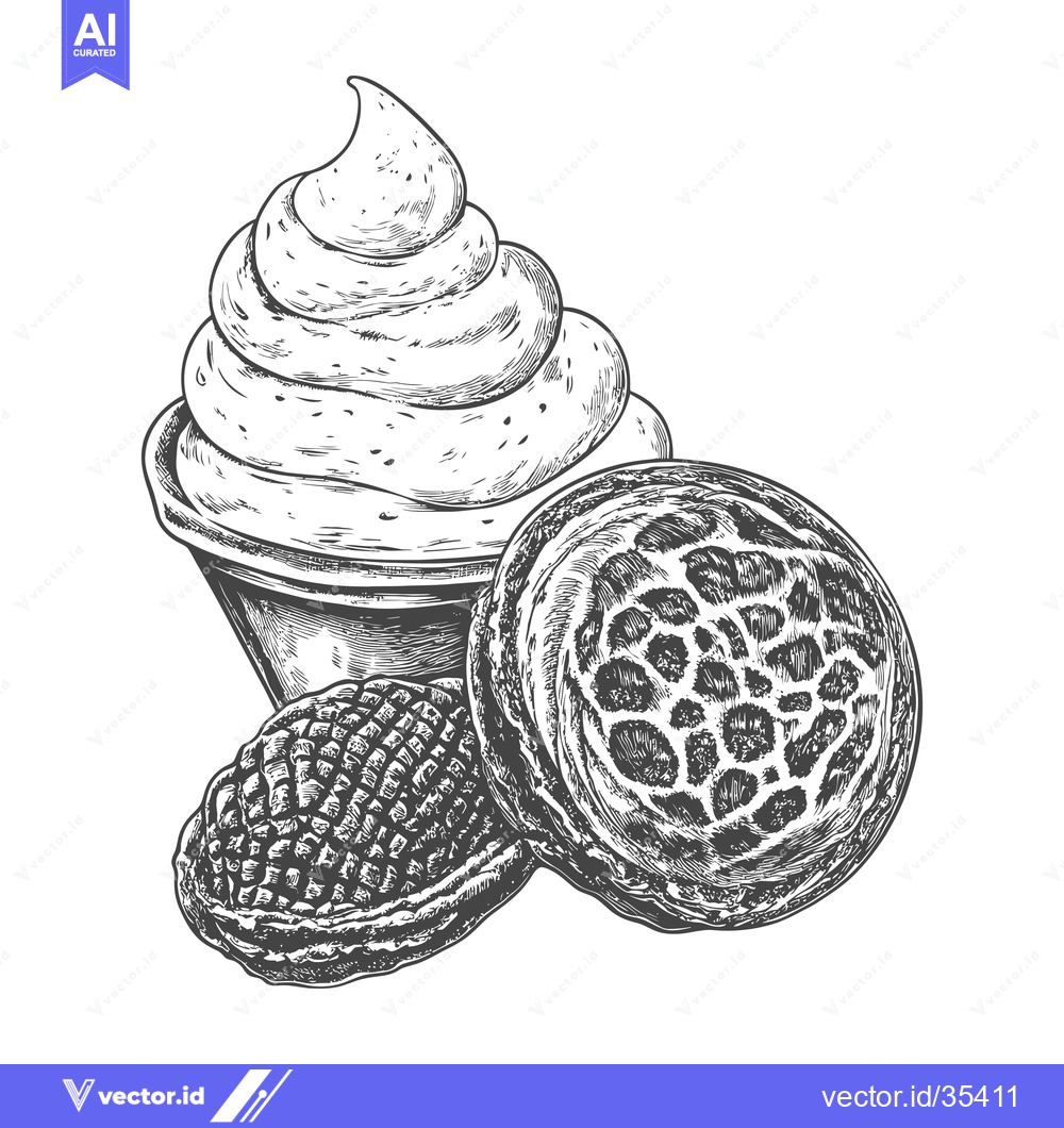 Premium Vector of Soft serve ice cream with two textured cookies