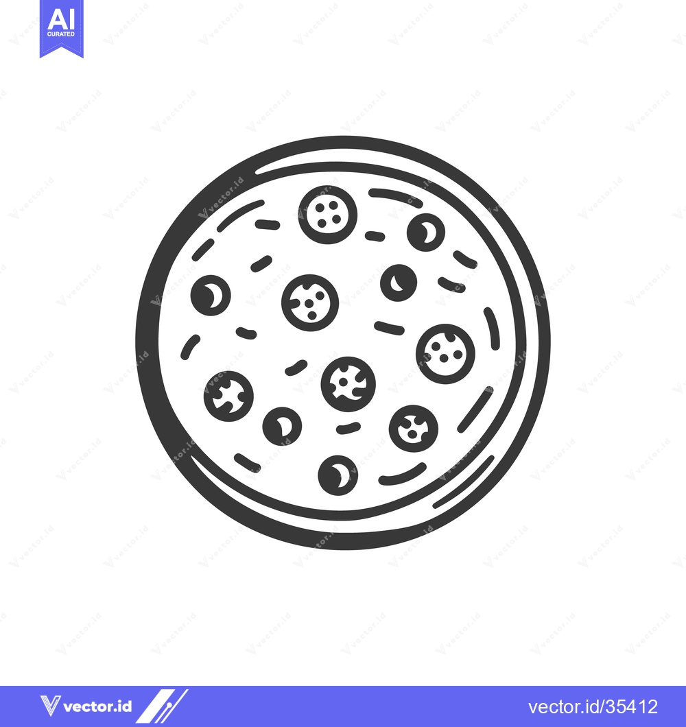 Premium Vector dari A circular illustration of a pizza with various toppings shown