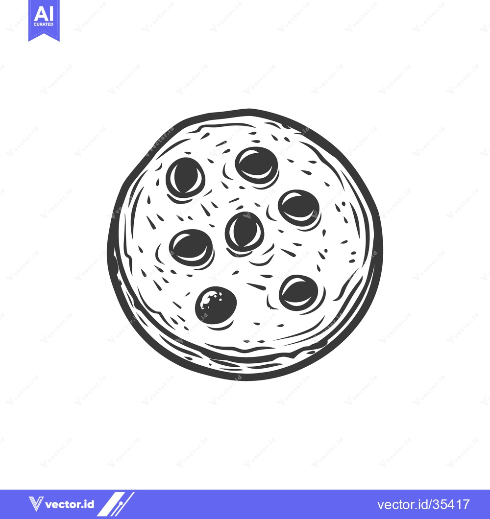 Premium Vector of A round illustrated cookie decorated with dark round toppings is shown