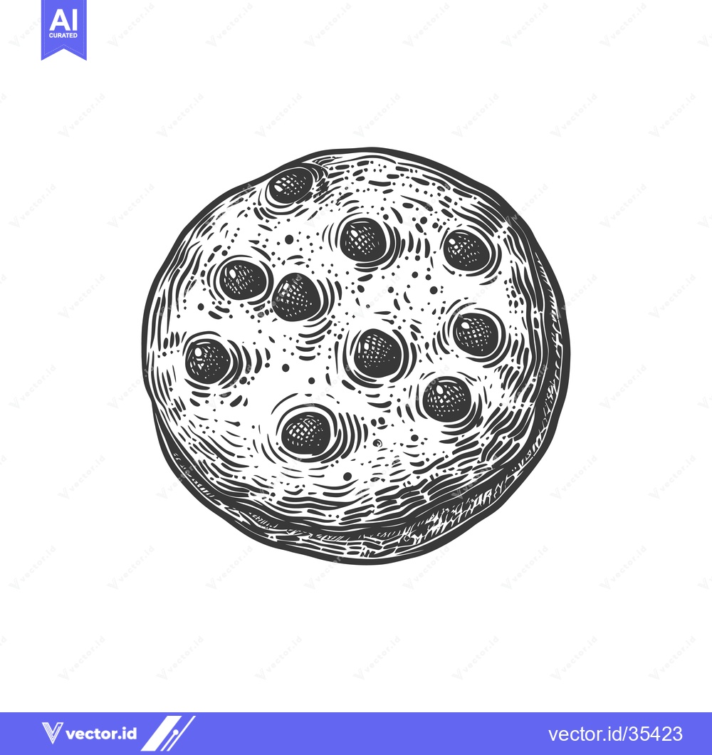 Premium Vector of A detailed illustration of a round baked good with dark spots