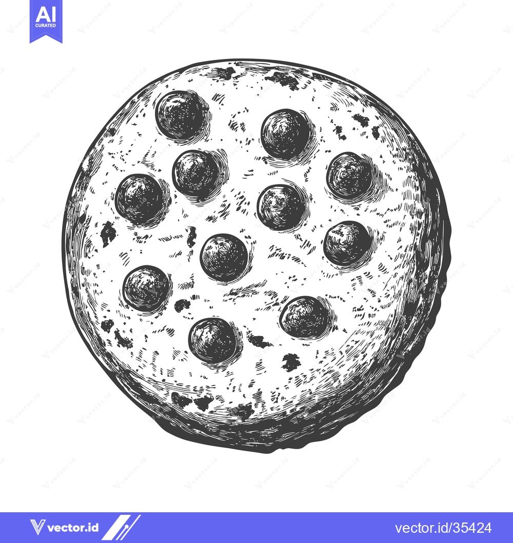 Premium Vector of An overhead view of a round chocolate chip cookie