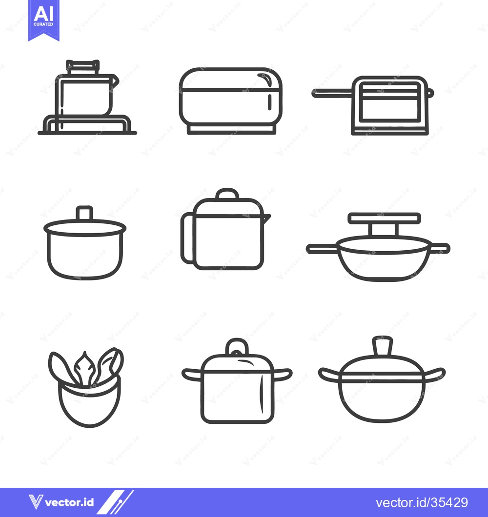 Premium Vector of Collection of line art illustrations of various cooking utensils and c