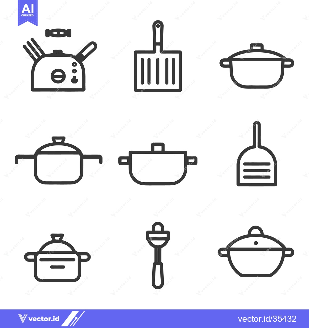Premium Vector dari Various minimalist line art icons depicting kitchen cooking utensils