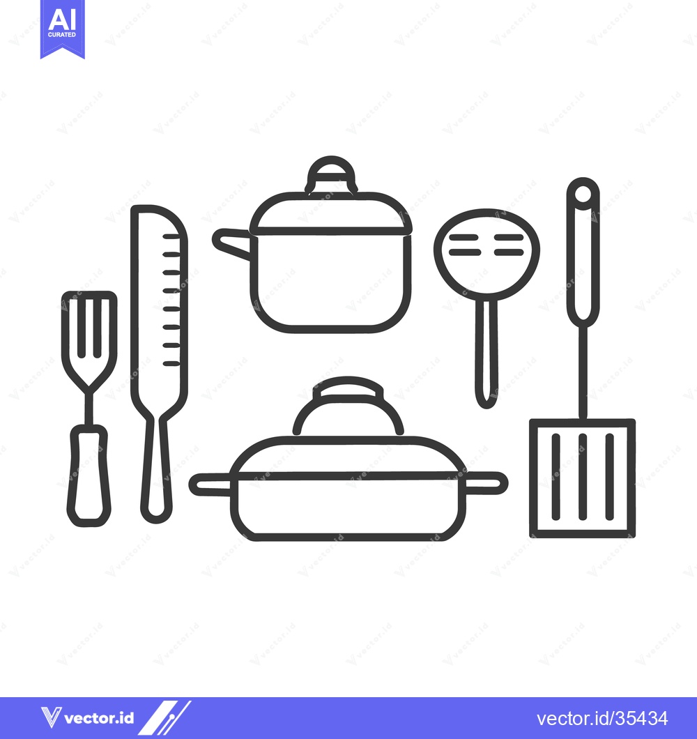 Premium Vector of Simple line art depiction of several kitchen cooking tools