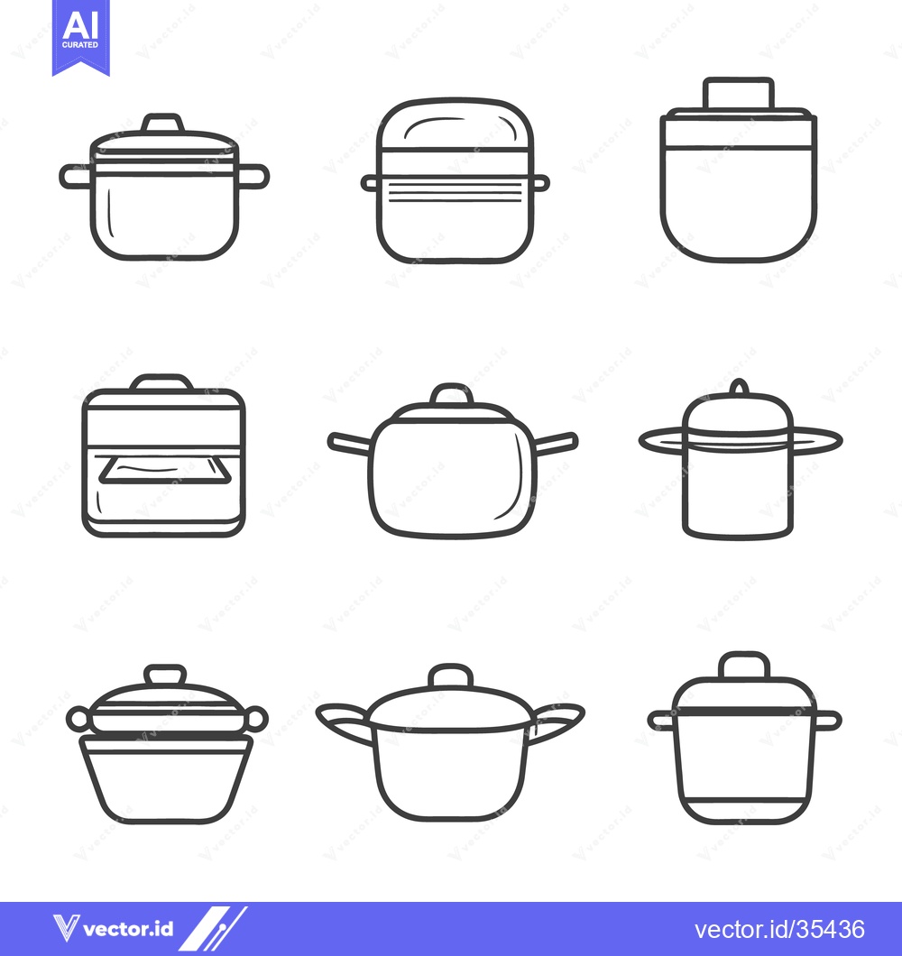 Premium Vector dari Simple vector illustrations depicting different cooking pots and pans