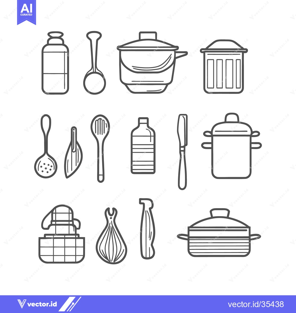 Premium Vector of Outlined illustrations of various cooking and kitchen related tools