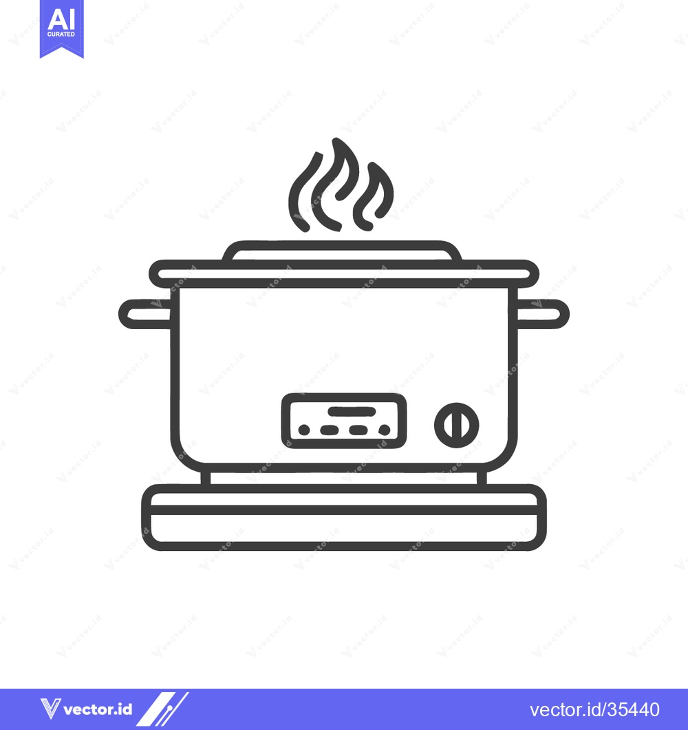 Premium Vector dari Slow Cooker Icon: Modern Line Art Illustration with Steam
