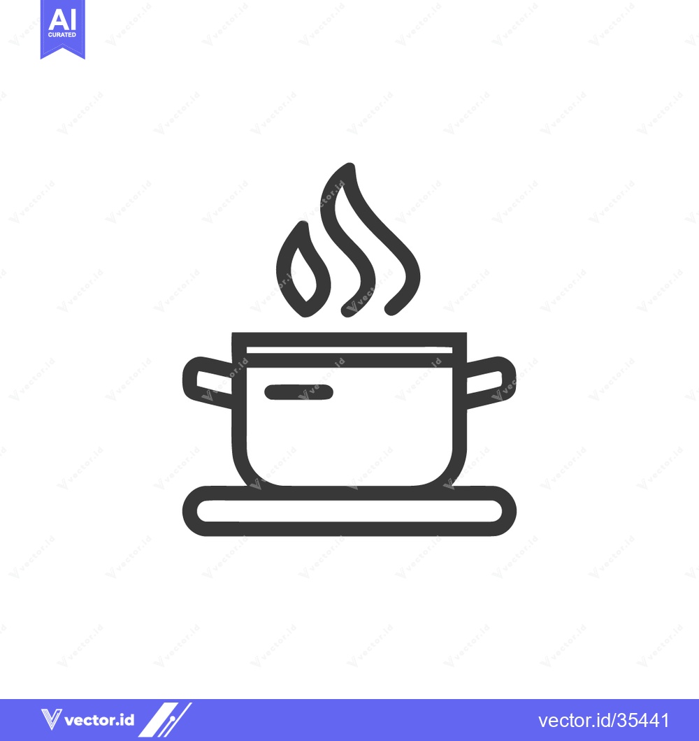 Premium Vector dari Minimalist Pot Icon: Steaming Cooking Pot with Handles on Trivet, Line