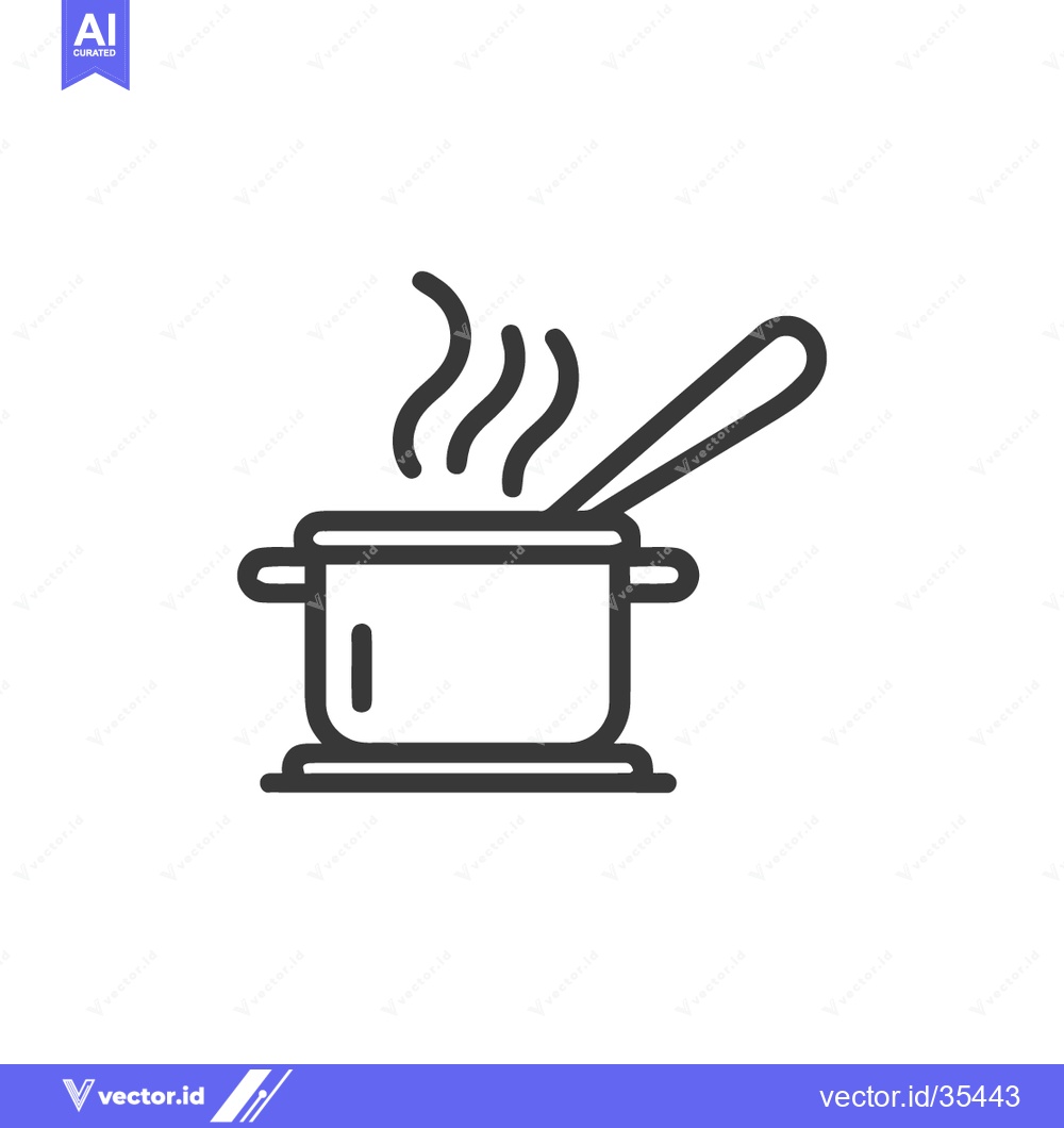 Premium Vector dari Minimalist Pot Icon: Steaming Cooking Pot with Ladle, Line Art