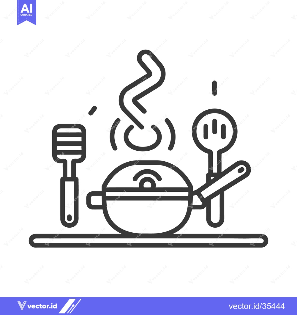 Premium Vector of Kitchen Cooking Illustration Featuring a Pan and Utensils