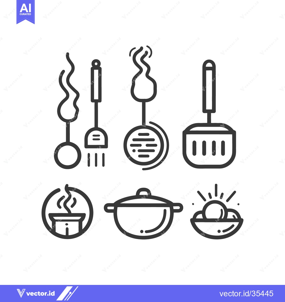Premium Vector dari A collection of kitchen utensils and food icons displayed together