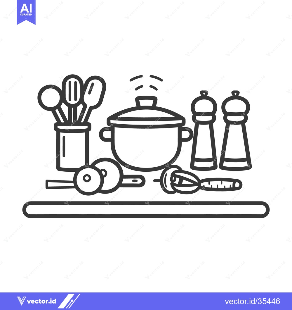 Premium Vector dari Kitchen utensils and cooking equipment shown in a line art style