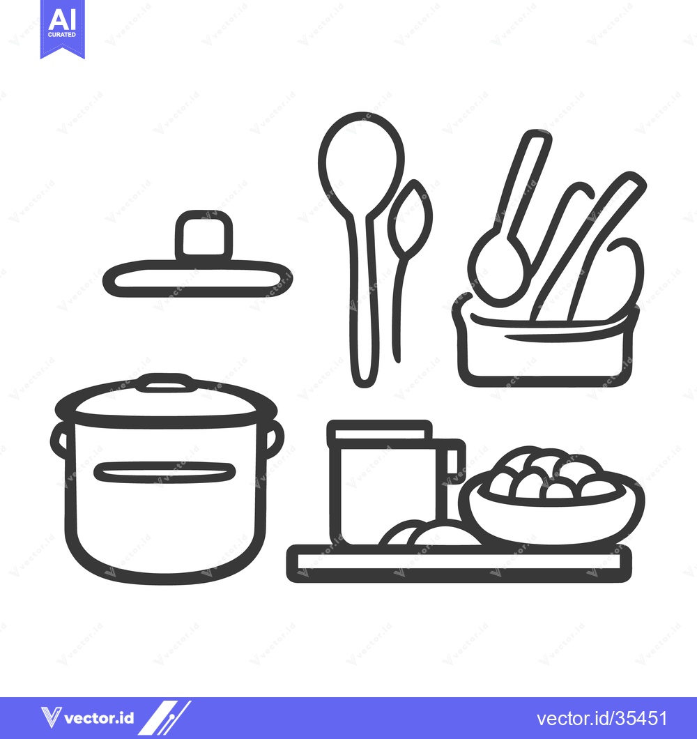 Premium Vector of Outline drawings of kitchen utensils and various food items