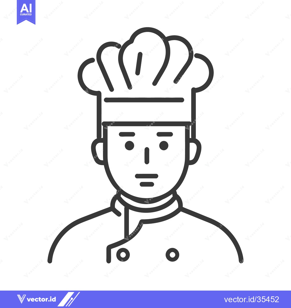Premium Vector dari A Line Drawing Illustrates a Smiling Professional Chef Figure