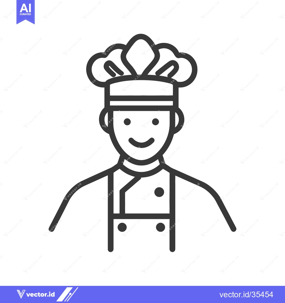 Premium Vector dari A smiling chef in a white coat and a tall toque