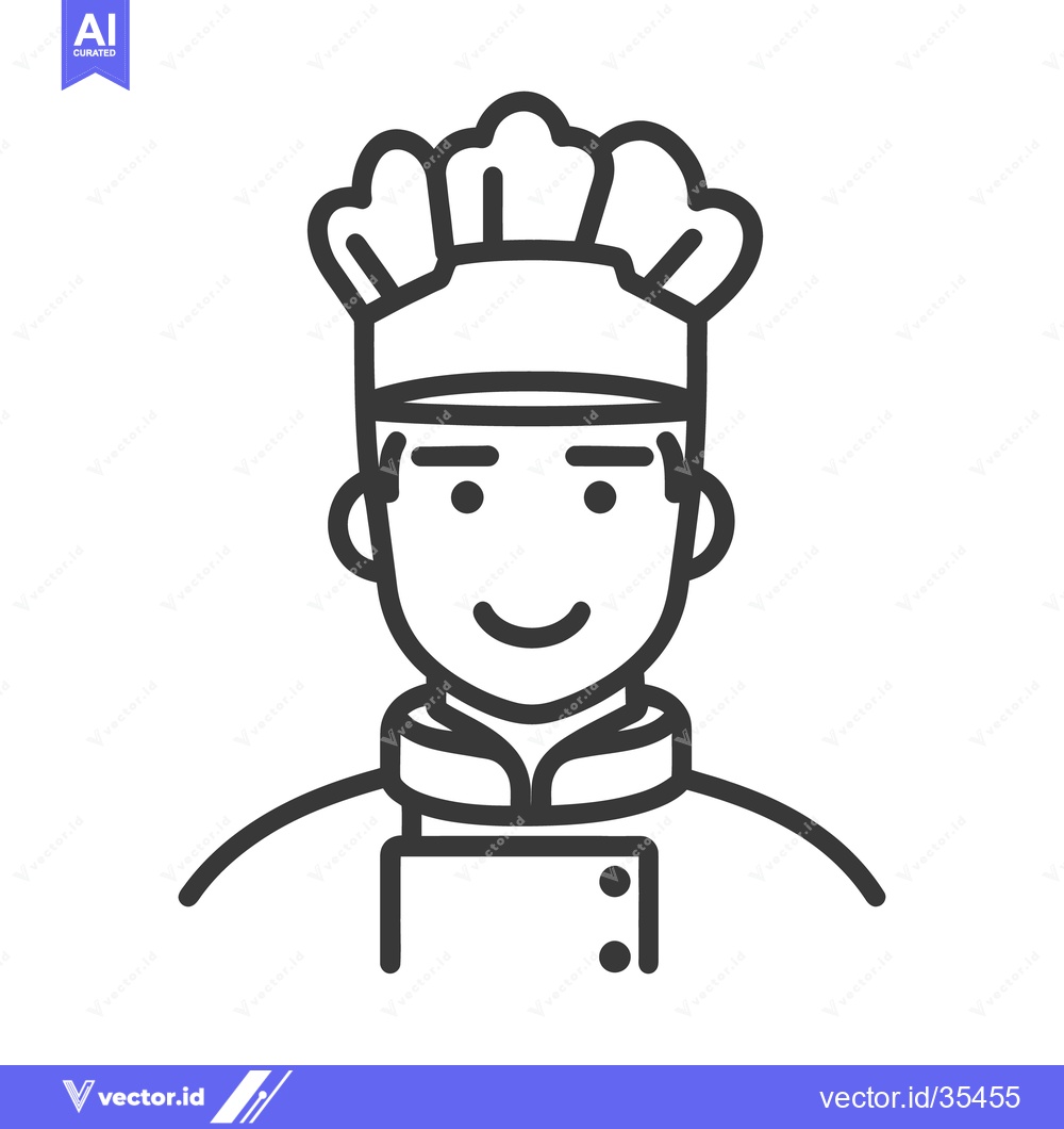 Premium Vector dari A smiling chef wearing traditional attire and a tall hat
