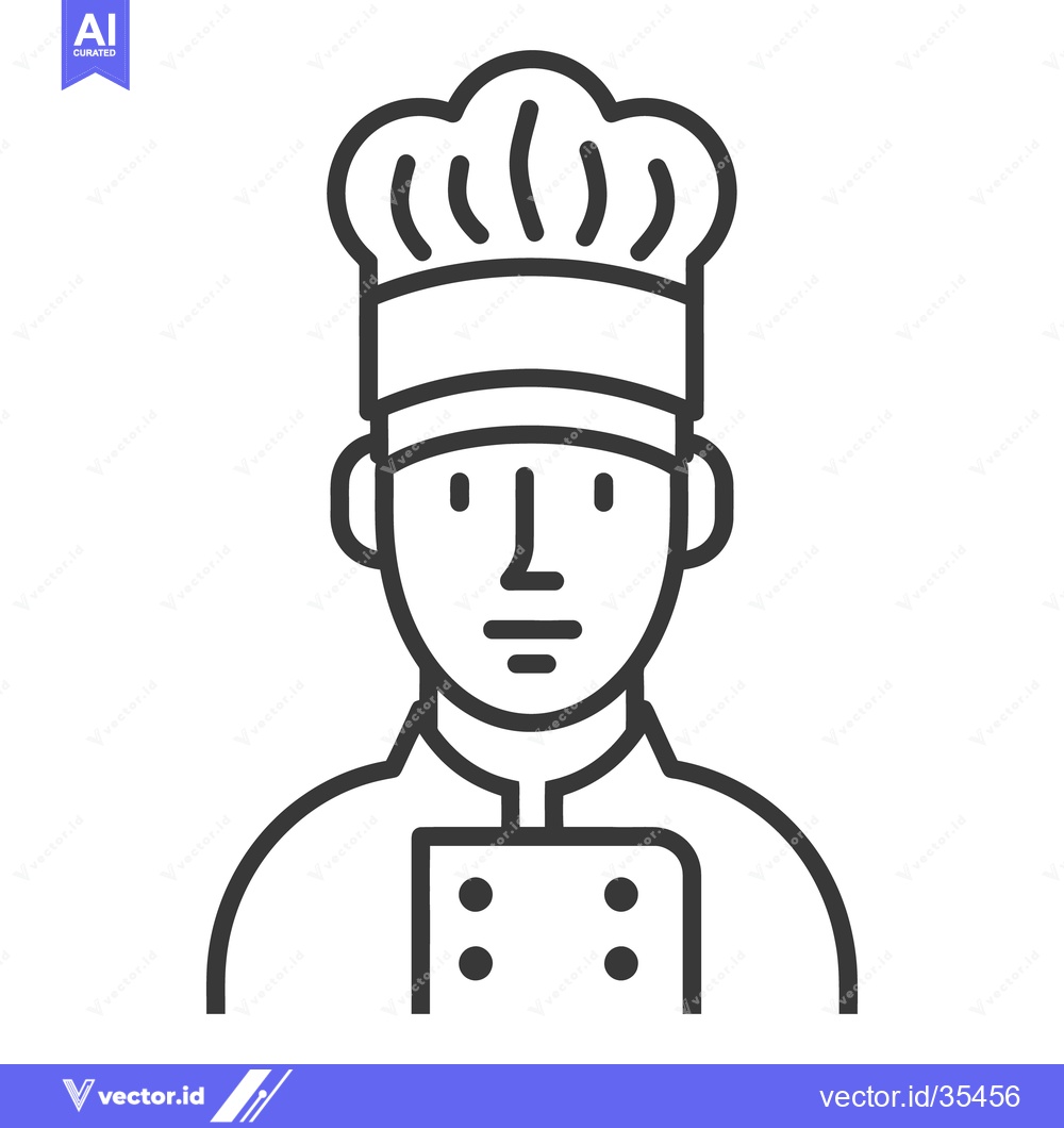 Premium Vector dari A simple line drawing of a chef wearing a tall hat