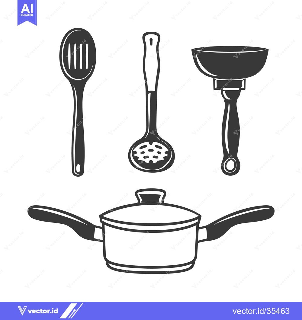 Premium Vector dari Various simple kitchen utensils and cookware illustrated in a row