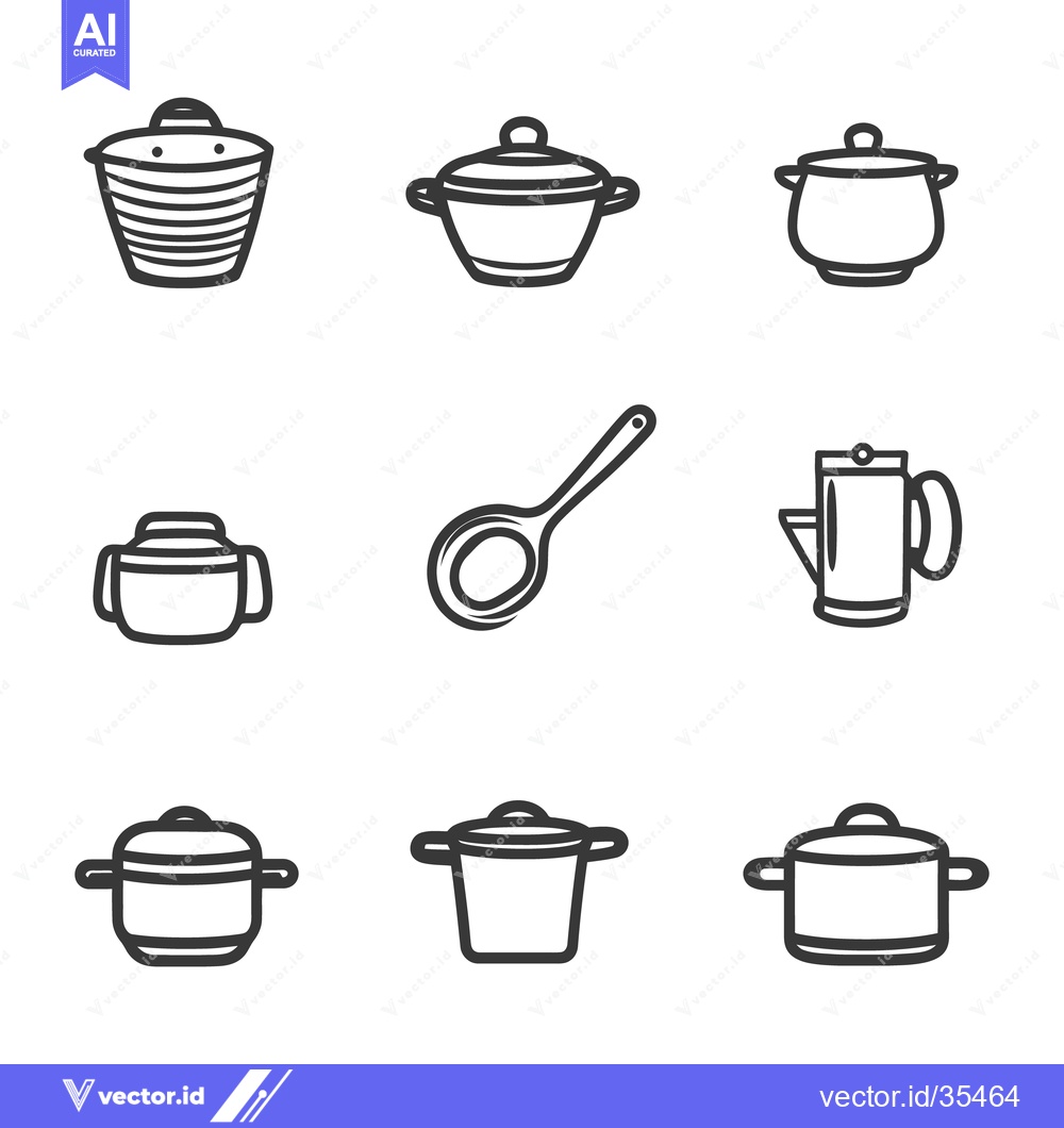 Premium Vector of A collection of kitchen cookware and utensils illustrations displayed