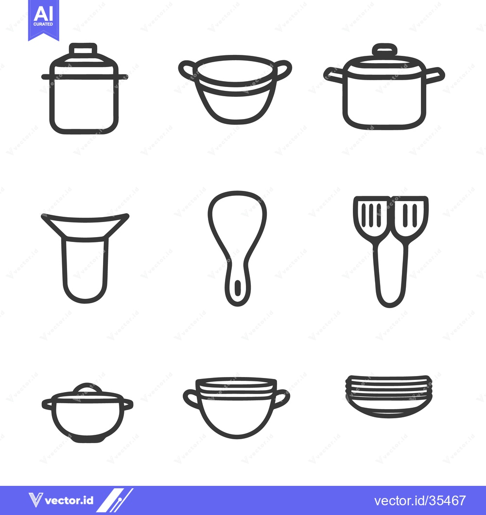 Premium Vector dari Collection of kitchenware items displayed with simple black outlines