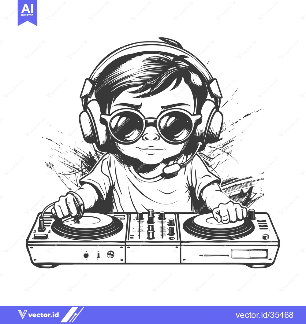 Premium Vector dari Cool DJ Wearing Sunglasses and Headphones Mixing Music