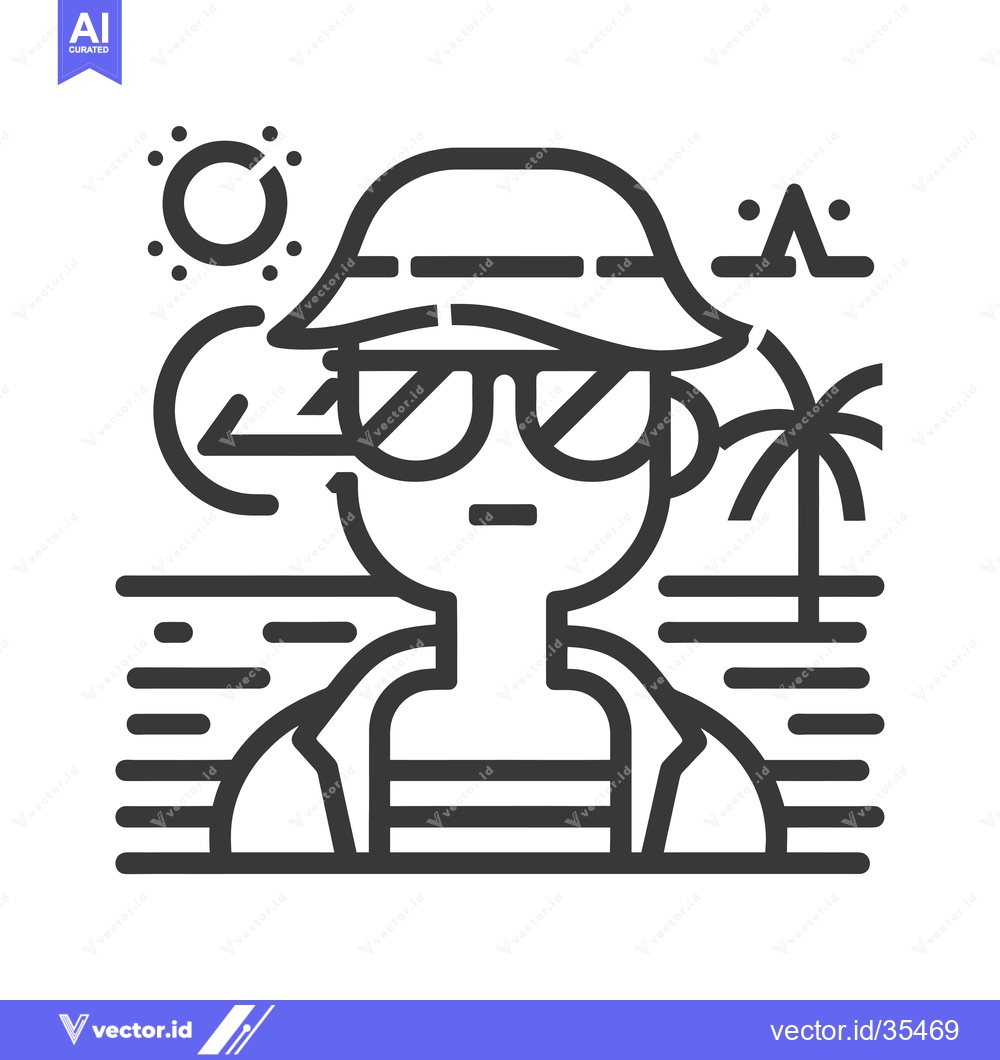 Premium Vector of Cool Dude Relaxing on Beach with Sunglasses and Hat
