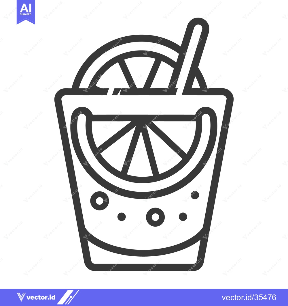 Premium Vector of An outlined image of a beverage with a lemon slice garnish